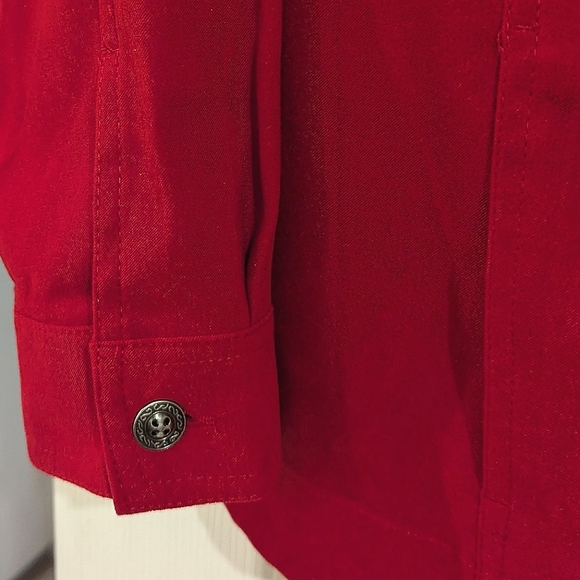 Allison Daley Red Faux Suede Full Zip Lightweight Jacket w/Ribbed Yoke (18) - Picture 4 of 6